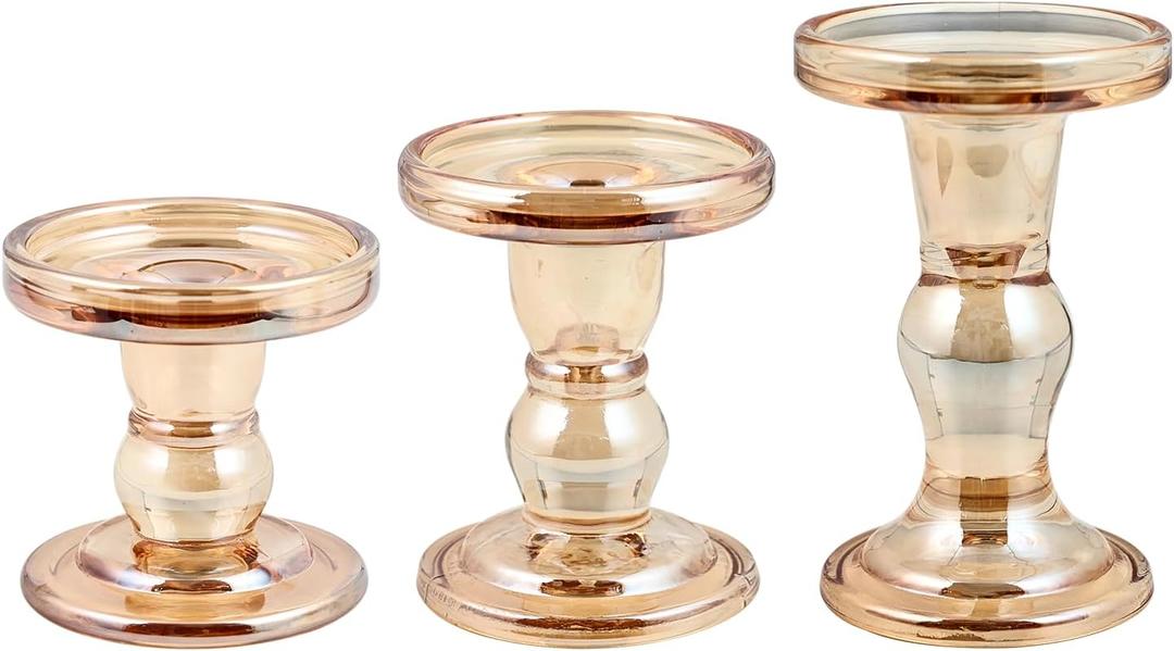 Glass Candle Holders, Set of 3 Candle Holders for Pillar Candles, Candlestick Holder for Pillar Taper TeaLight Candles, Table Centerpiece for Wedding Dining Living Room Home Decor