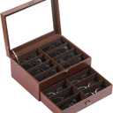 AUTOARK Leather & Velvet Clear Lid 16 Piece Eyeglasses Storage and Sunglass Glasses Display Drawer Lockable Case Organizer,Coffee,AW-173
