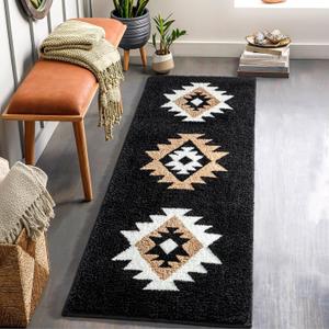 DEXDE Boho Bathroom Rug Runner 20x72 Long Bath Mat for Bathroom Bedroom Hallway Kitchen Luxury Soft Absorbent Large Modern Geometric Carpet Runner Western Farmhouse Decor, Black White