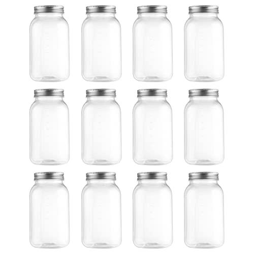 novelinks 32 oz Plastic Food Storage Jars with Metal Lids – 11 Pack BPA-Free Clear Airtight Containers for Pantry, Spices, Snacks, Kitchen & Bathroom Organization – Leak-Proof Reusable Jars (Silver)