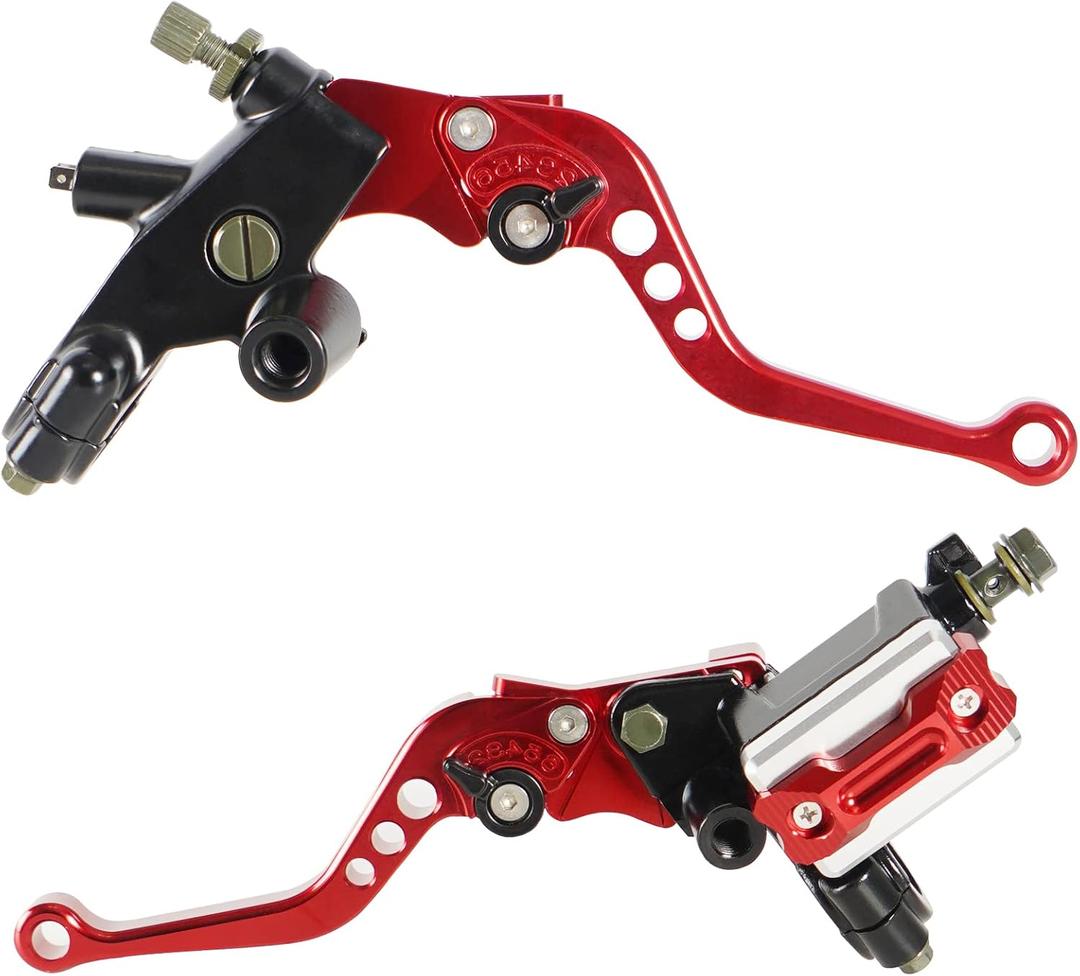 Universal 7/8" Handlebar Motorcycle Brake Clutch Lever with Master Cylinder Reservoir Compatible with Harley Honda Kawasaki Suzuki Yamaha(Red)