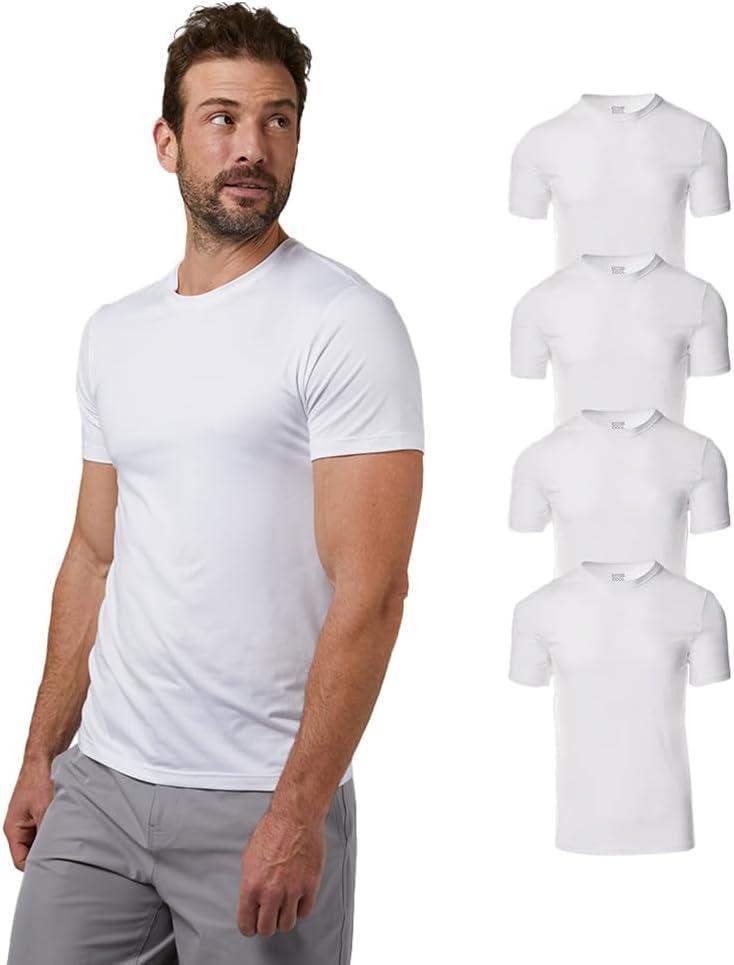 32 Degrees Mens 4 Pack Cool Crewneck T-Shirt | Anti-Odor | Quick Drying | 4-Way Stretch (White, XL)