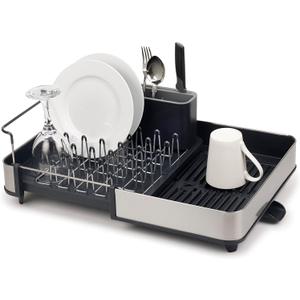 Joseph Joseph Extendable Dish Drying Rack with Dual Parts - Stainless Steel, Non-Scratch, Movable Utensil Drainer & Drainage Spout, Gray, One-size