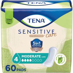 TENA Sensitive Care Extra Coverage Moderate Long Incontinence Bladder Control Pad, 60 Count