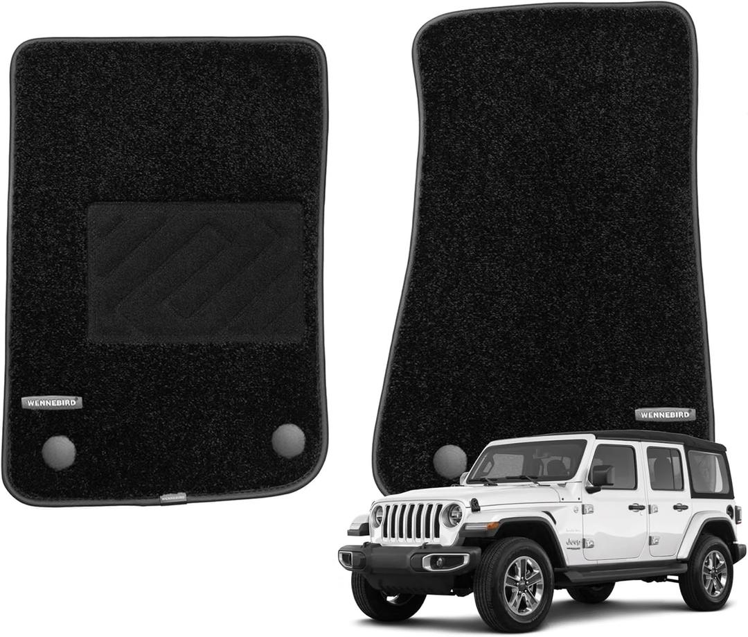 WENNEBIRD Superior Carpet Front Row Floor Mats for 2018-2025 Jeep Wrangler / 4XE (Not for JK), 0.6 Inch Thickness Rugs, Premium All Weather Anti-Slip Waterproof Floor Liners - 2pc