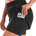 Stelle Women 2 in 1 Running Shorts High Waisted Athletic Shorts Gym Workout Shorts with Liner Zipper Pockets (Black, S)