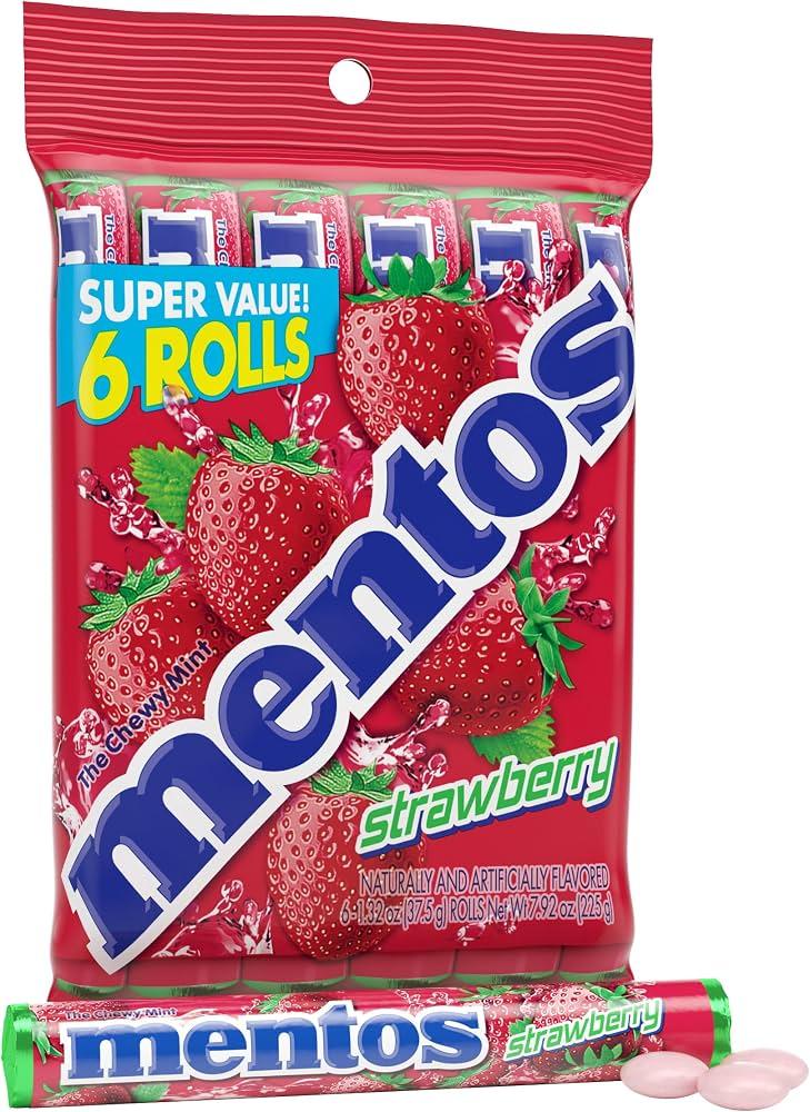 Mentos Chewy Mint Candy Roll, Strawberry, 14 Pieces Per Roll, 6 Count Pack
Individually Wrapped Candy for Kids & Adults, Bulk Candy, Great for Parties, Birthdays, Holidays, BBD: 03/2027