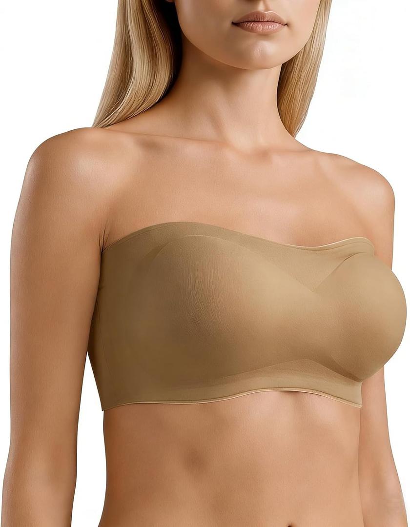 Non-Slip Strapless Bra, Push Up Seamless Invisible Bralette Beige, L