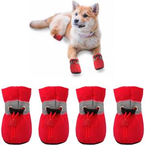 YAODHAOD Dog Shoes for Small Dogs, Puppy Dog Boots & Paw Protector for Winter Snowy Days, Anti-Slip Sole Dog Booties for Indoor Hardwood Floor 4PCS (Red, Size: 4)