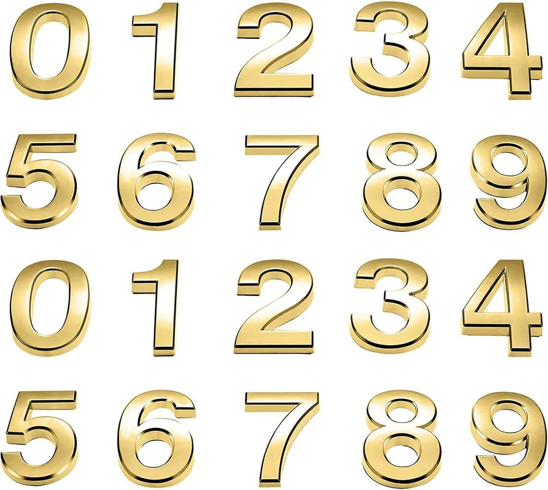 Hotop 20 Pieces Mailbox Numbers 0-9, Self Adhesive 3D Address Numbers for House Outside, Waterproof Door Room Stickers for Office Wall Apartment Decor(2 Inch,Gold)