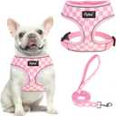 PUPTECK Soft Mesh Dog Harness and Leash Set Pet Puppy Cat Comfort Padded Vest No Pull Harnesses, Checkered Pink&White, M