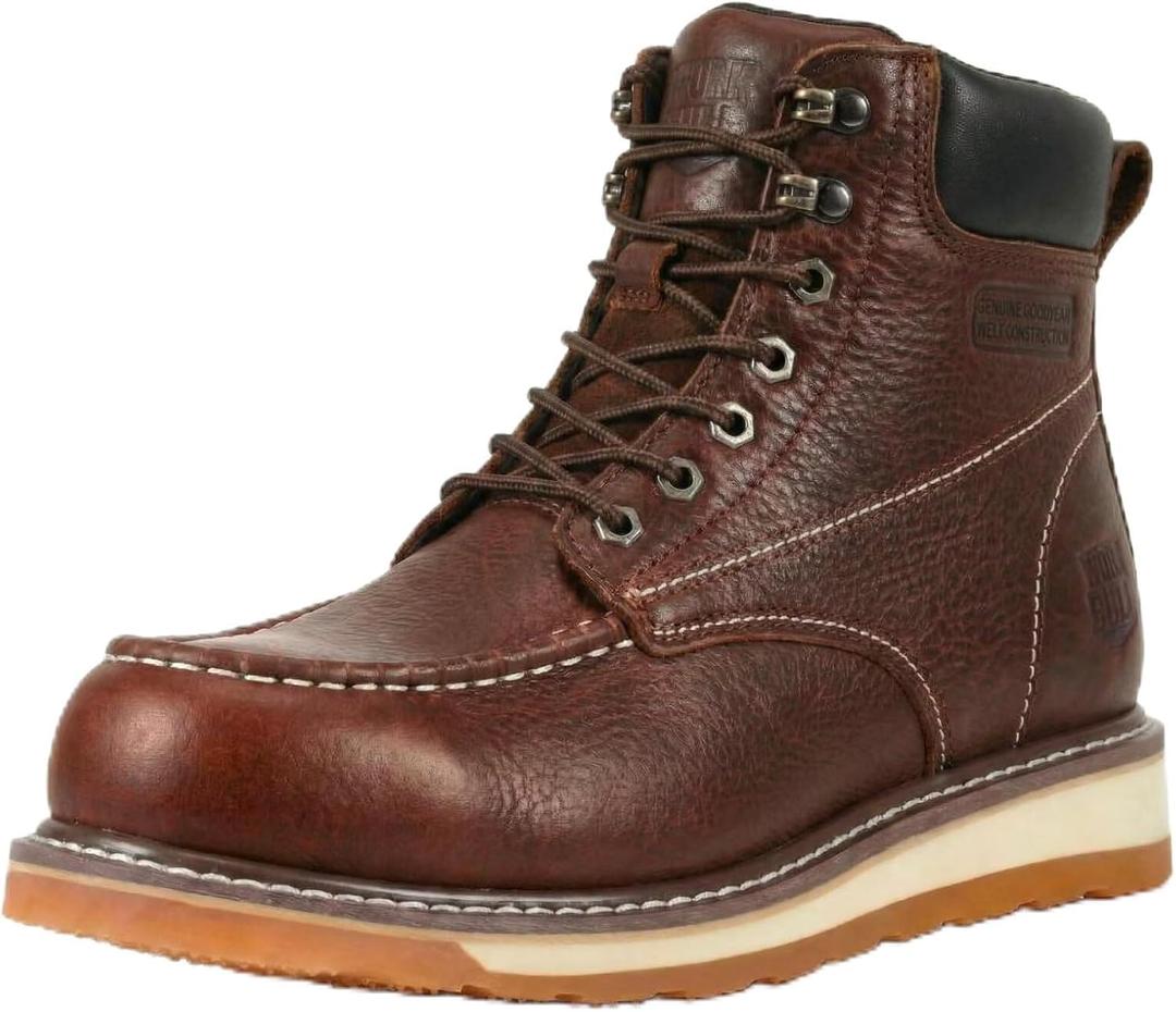 6in Mens Moc Toe Steel/Soft Toe Work Boots for Men,Comfortable Mens Safety Work Boots,Oil/Slip Resistant,Indestructible Steel Toe Shoes Industrial Construction Boot (Size 11)