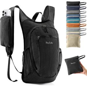 Uselike 10L Small Hiking Backpack Travel Daypack Lightweight Packable Back Pack for Women Men(Black)