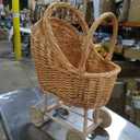 Woven Rattan Stroller Shaped Flower Basket, Vintage Wicker Baby Carriage Planter for Floral Arrangements, Baby Shower Wedding Party Decor, Photography Props, Floral Rustic Home Decor (Large Style B)