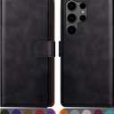 SUANPOT Compatible with Samsung Galaxy S25 Ultra Wallet case with RFID Blocking Credit Card Holder,Flip Book PU Leather Protective Cover Women Men for Samsung S25 Ultra Phone case Black