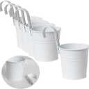 Leoyoubei Hanging Flower Pots for Outdoor Indoor Plants with Removable Hooks -5 Pack Metal Buckets Hanging Planters Wall Fence Home Decor-Storage Box,Drainage Holes -5''Diameter (White)