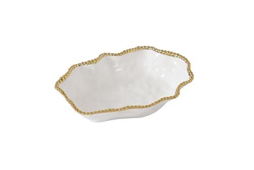 Pampa Bay Golden Salerno, Serving Bowl, 12" x 9" x 3" (White,Gold) 