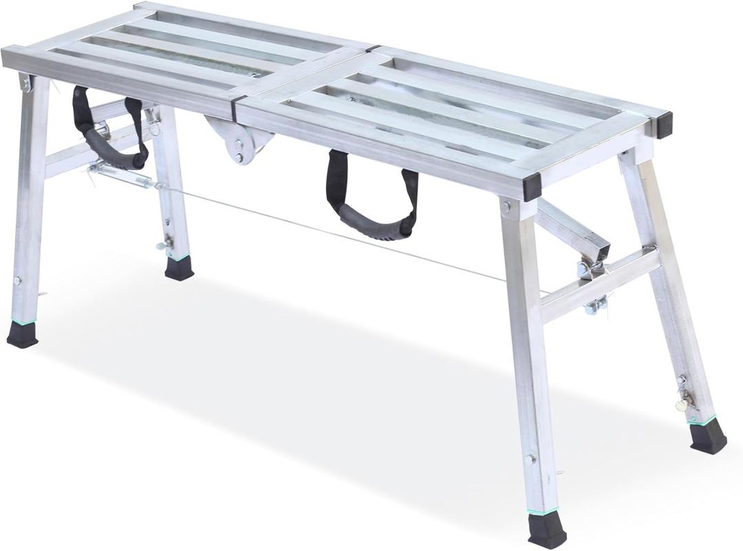 Adjustable Work Platform with 400 lb Duty Rating, Steel Step Ladder, Portable Folding Scaffolding Platform for RV Cleaning High Painting Walls, Drywall, Decorating (100 CM)
