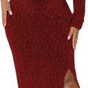 Women's Formal Evening Gowns Elegant Sparkly One Shoulder Maxi Dresses Sexy Long Sleeve High Split Party Long Dress (Medium, Dred)