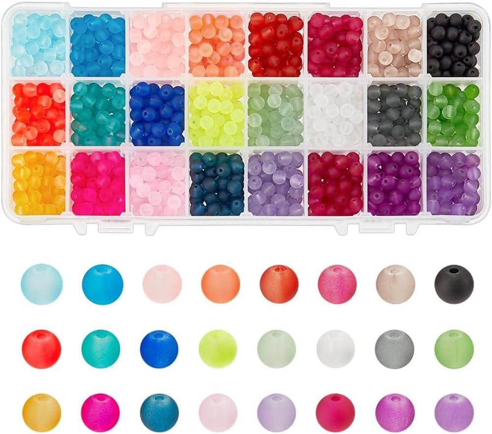 PH PandaHall 1560pcs 24 Color Frosted Glass Beads for Jewelry Making, 6mm Candy Color Frosty Beads Matte Loose Spacer Beads for Friendship Bracelets Necklace Earring Jewelry Making