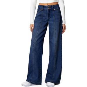 Sidefeel Women's Wide Leg Jeans High Waisted Stretchy Straight Leg Jeans Trendy Seamed Front Loose Denim Pants (12, Bluing)