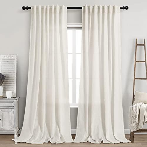 2 Panels Set Cream Linen Curtains 108 inches Long for Living Room Extra Long Back Tab Curtains Neutral Farmhouse Light Filtering Semi Sheer Linen Drapes Ceiling to Floor for Large Window Ivory 9 FT