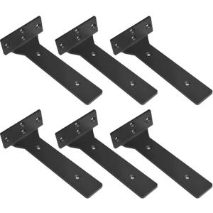 Floating Shelf Brackets, 10 inch Heavy Duty Industrial Fancy Shelf Bracket, Black Metal L Brackets for Shelves Support DIY with Hardware(6 Pack)