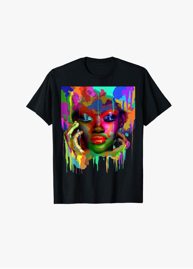 Cool African Woman Afro Color Painted Face T-Shirt, size -XL