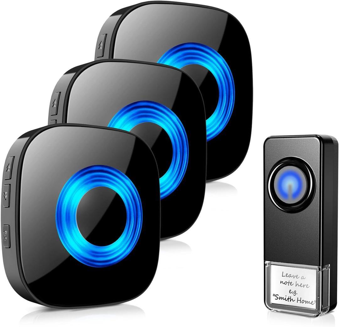 Wireless Doorbell PHYSEN Door bell Chimes with Mute Mode, 58 Ringtones&5 Volume Levels, Operating at 1300-ft Range, LED Strobe, Waterproof Doorbell Kit for Home/Classroom 1 Transmitter + 3 Receivers