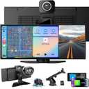 10.26" Wireless CarPlay & Android Auto Screen with 4K Dash Cam, GPS Navigation, Bluetooth, Backup Camera, Touchscreen Portable Car Stereo for All Vehicles, Easy Dashboard Mount