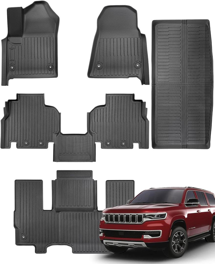 Floor Mats & Cargo Liner Fit for Jeep Wagoneer 2022-2025 7 Seat (Not L or 8 Seat), Trunk Carpet TPE All Weather Protector Anti-Slip Full Set Interior for Jeep Wagoneer 2022 2023 2024 Car Accessories