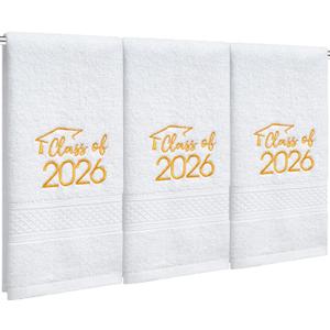 MASHAN Class of 2026 Graduation Hand Towels 3 Pack,100% Cotton Soft Absorbent Bathroom Towels,Senior 2026 Graduation Gift for Girls Boys,Gold Decorative Towels 14x30 Inch