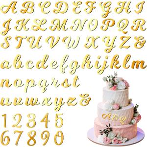 Jspupifip 64 Pcs Acrylic Cake Alphabet Numbers Topper, Mirror Number 0-9 and Alphabet A-Z Personalized Cake Picks Decor Anniversary Wedding Baby Shower Party Supplies(Gold)