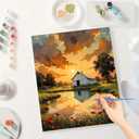 Rustic Landscape Paint by Numbers Kit for Adults - DIY Barn and Wildflowers at Sunset Painting on Canvas, Acrylic Paint Set, Suitable for Beginners, Art for Home Decoration or Gifts(16X20IN Framed)