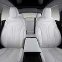 Custom Fit Seat Covers for 2025 2026 Tesla Model Y Juniper (5-Seater), Waterproof Breathable Nappa Leather, OEM Style Full Set Protectors, Airbag Compatible - White