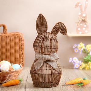 Thiccywoov Rattan Bunny with Bow Easter Decor 12" Table Rabbit Easter Decorations Spring Bunnies Decoration Statue Figurine Rattan Bunny Decor for Home Farmhouse Table Kitchen (Flax)