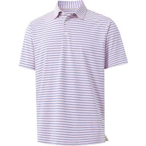 M MAELREG Boys' Polo Shirt Striped Short Sleeve Moisture Wicking Performance Stretch Active Casual Collared Kids Golf Shirt (6 Years, Light Pink/Cobalt Stripe)