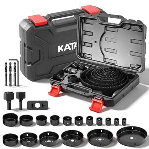 KATA Hole Saw Kit, 24PCS Hole Saw Set with 3/4"-6"(19-152mm) Multi-Size Saw Blades, Precision Hole Saw Drill Bit Kit with Mandrels & Solid Storage Case Cutting for Drywall, Soft Wood, PVC, Plastic (Black)