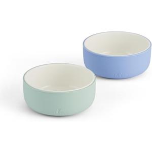 Elk and Friends Kids Porcelain Bowls with Silicone Sleeves | Suitable for Babies/Toddlers | Microwave & Dishwasher Safe | Non Slip Dinnerware | Snack Dishes | 2 Pack (Sage/Misty Blue)