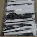 50 Heavy Weight Disposable Plastic Cutlery Sets | Packets - Knife Fork Spoon Napkin | Made from Recycled Plastics and 100% Recyclable, Eco-Friendly To Go Silverware, Utensils