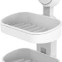 TAILI Soap Holder Soap Dish for Shower, Suction Cup Soap Holder for Shower Wall, Bathroom Accessories, Removable Strong Hold Soap Saver, Drill Free, White 2 Layer