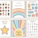 6Pcs Kids Mental Health Wall Art Nursery Psychology Therapy Positive Aaffirmations Inspirational Boho Painting Posters Pictures Wall Decor Canvas Print Artwork for Classroom Baby Room Home Decoration (16L" x 12W")