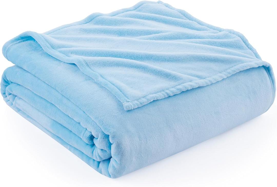 Hansleep Fleece Light Blue Queen Blanket, Super Soft Flannel Fuzzy Plush Cozy Blanket for All Seasons, Light Blue, Queen 90x90 Inches