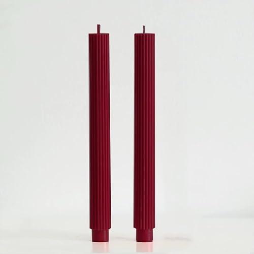PAMELIFE 4 Pack | 10" Premium Unscented Ribbed Wick Taper Candles, Tall Ribbon Wax Dinner Unscented Modern Home Décor Soy Wax Handmade 12 Hours candlesticks (Burgundy)