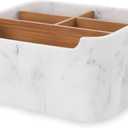 Remote Control Holder with Removable Wood Compartments for Media Devices, Desktop Stationery, and Bedside Nightstands,White (1 Pack, MARBLE)