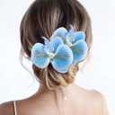 2pcs Flower Hair Clips Boho Orchid Hair Clips Artificial Phalaenopsis Hair Barrettes Bridal Hawaiian Beach Party Hair Accessories for Women (Blue)