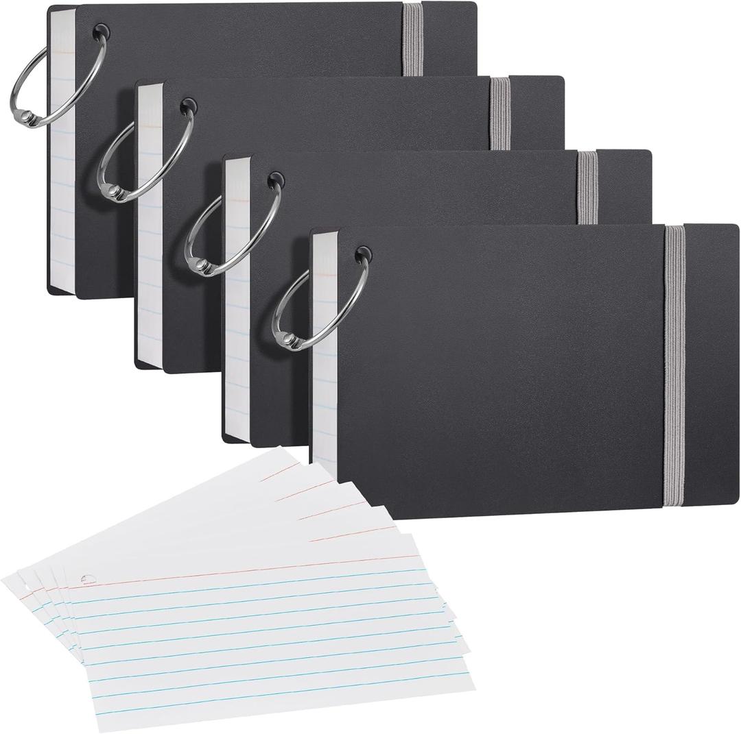 NEEWAY Heavyweight Ruled Index Cards 3x5, 200 Count Flash Cards with Rings and Cover, White Note Cards Lined for Home, Office (Black)