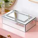 Luxury Mirrored Jewelry Box with Crushed Diamond - Glass Jewelry Box Organizer Storage Ring Holder Case for Women
