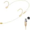 KIMAFUN Headset/Headworn Microphone Professional Earset Over Ear Hanging Condenser Mic Compatible with Shure Wireless System Bodypack Transmitter, Ideal for Performance, Theater, Lecture - Beige D4