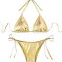 GORGLITTER Women's Metallic Triangle Bikini Top Halter Tie Side Swimsuit Set 2 Piece Bathing Suits Size S